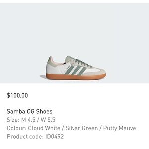 Adidas Samba OG Cloud White and Silver Green Shoes